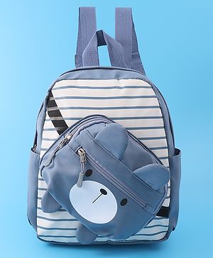 Babyhug Teddy Bear Applique Fashion Backpack - Blue