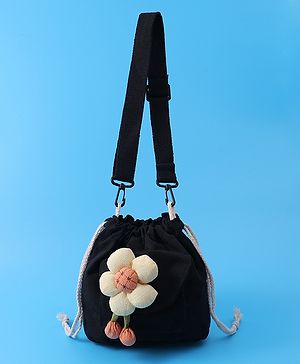Pine Kids Floral Applique Sling Bag - Black