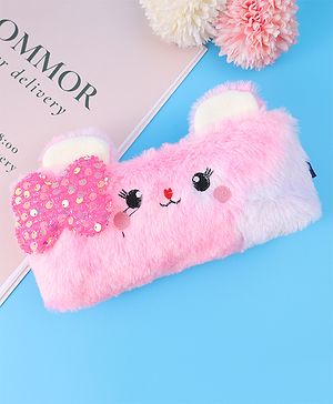 Pine Kids Utility Pouch with Kitty Design & Sequin Bow Applique - Pink