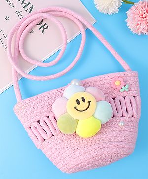 Pine Kids Floral Smiley Applique Crochet Sling Bag - Pink