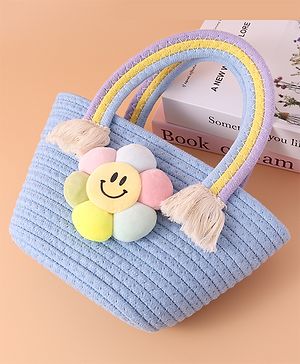 Pine Kids Floral Smiley Applique Hand Bag - Blue