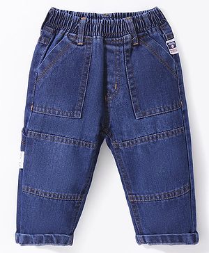 Little Kangaroos 100% Cotton Full Length Denim Jeans Solid Colour - Dark Blue