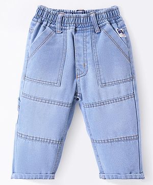Little Kangaroos 100% Cotton Full Length Denim Jeans Solid Colour - Dark Blue