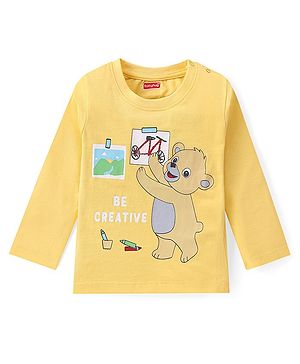 Babyhug 100% Cotton Knit Full Sleeves T-Shirt with Bear Graphics - Yellow
