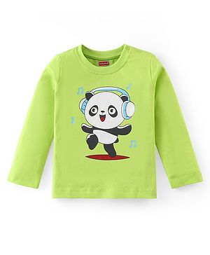 Babyhug Cotton Knit  Full Sleeves T-Shirt With Panda Graphics - Green