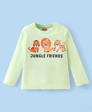 Babyhug Cotton Knit Full Sleeves T-Shirt with Animal Graphics - Lime Green
