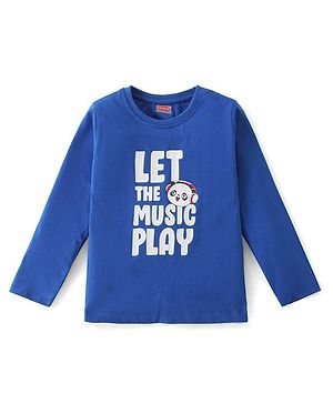 Babyhug Cotton Knit Full Sleeves T-Shirt With Text Print - Blue