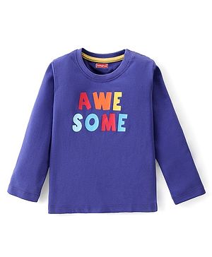 Babyhug Cotton Knit Full Sleeves T-Shirt With Text Graphics - Navy Blue