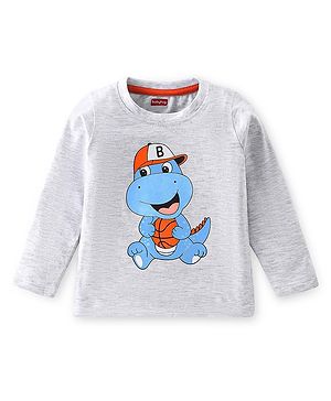 Babyhug Cotton Knit  Full Sleeves T-Shirt With Dino Print - Grey