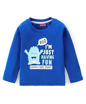 Babyhug Cotton Knit Full Sleeves T-Shirt With Text Graphics - Royal Blue
