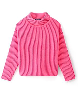 Pine Kids Knitted Full Sleeves Turtle Neck Solid Colour Pullover Sweater - Pink