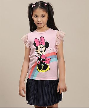 Kidsville Mickey & Friends Featuring Frill Sleeves Minnie Mouse Printed Top - Pink
