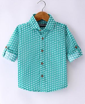 Rikidoos Full Sleeves Tortoise Printed Shirt - Green