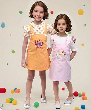 TOONYPORT Pack Of 2 Cotton Half Sleeves Moon Embroidered Dress - Multi Colour