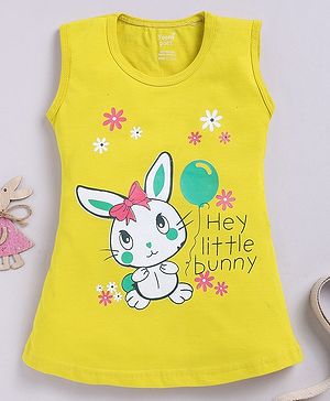 TOONYPORT Cotton Sleeveless Rabbit Printed A Line Dress - Mustard