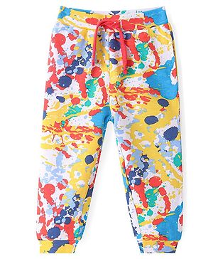 Babyhug French Terry Knit Full Length Lounge Pant with Colour Splash Print - Multicolour