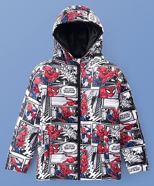 Pine Kids Marvel Woven Full Sleeves Hooded Padded Jacket With Spider Man Graphics - Blue