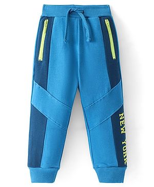 Babyhug French Terry Full Length Jogger Fit Track Pants with New York Print - Blue