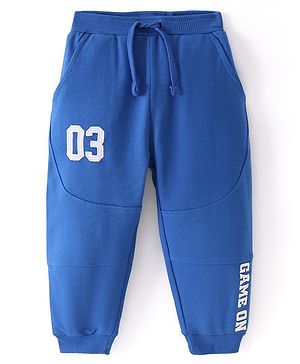 Babyhug French Terry Knit Full Length Lounge Pant Text Print - Blue