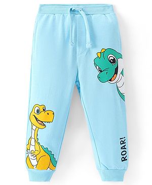 Babyhug French Terry Full Length Lounge Pant with Dino Print - Blue