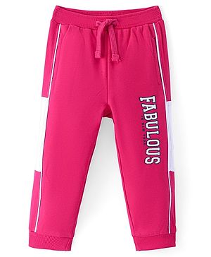 Babyhug French Terry Knit Full Length Track Pant with Text Print - Pink