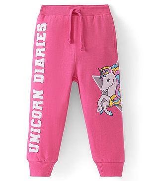 Babyhug French Terry Full Length Jogger Fit Track Pants with Unicorn Print - Pink