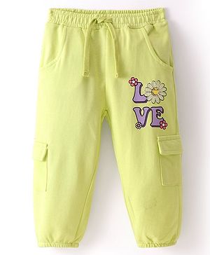 Babyhug French Terry Knit Full Length Lounge Pant with Floral Print - Lime Green
