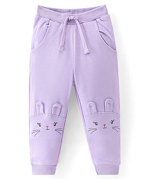 Babyhug French Terry Knit Full Length Lounge Pant with Animal Applique - Lavender