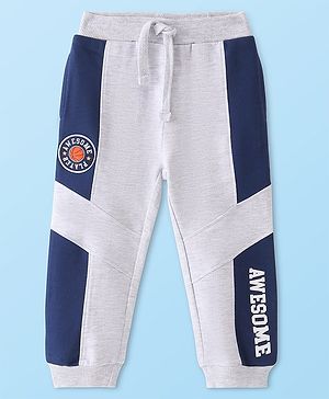 Babyhug Terry Knit Full Length Lounge Pant Text Print - Grey