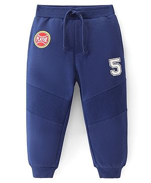 Babyhug French Terry Knit Full Length Cut & Sew Track Pant with Numerical Print - Navy Blue