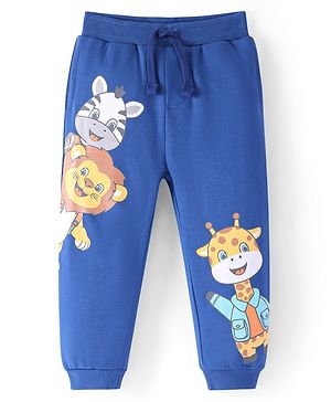 Babyhug Cotton Knit Full Length Lounge Pants With Animals Print - Royal Blue