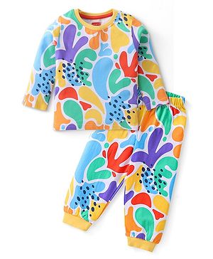 Babyhug Cotton Knit Full Sleeves Night Suit with Abstract Print - Multicolour