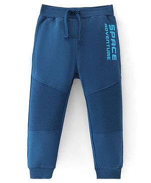 Babyhug Terry Knit Full Length Lounge Pants with Text Print - Blue