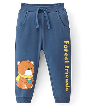 Babyhug French Terry Full Length Lounge Pant Bear Print - Navy