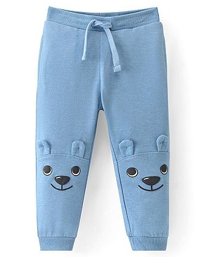 Babyhug French Terry Knit Full Length Lounge Pant with Animal Patch - Blue
