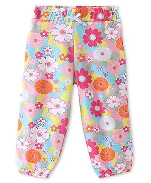 Babyhug French Terry Knit Full Length Lounge Pant With Floral Print - Multicolour