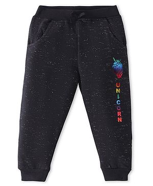 Babyhug Terry Knit Full Length Lounge Pant Unicorn Print - Black