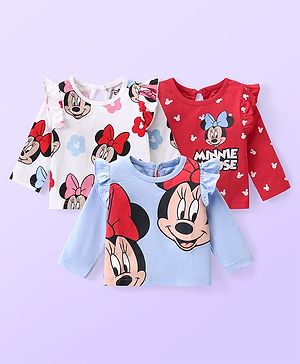 Babyhug Disney Cotton Knit  Full Sleeves Top with Minnie Mouse Graphics & Frill Detailing Pack of 3 - Red White & Blue