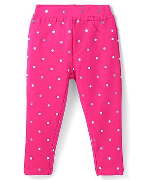 Babyhug French Terry Knit Full Length Polka Dot Printed Jeggings - Dark Pink