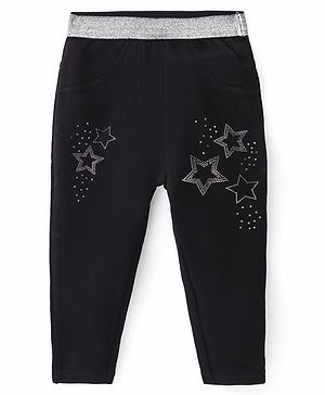 Babyhug French Terry Full Length Jegging with Beads Detailing - Black