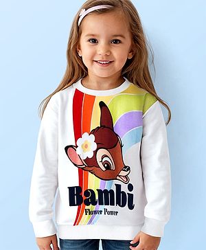 Babyhug Disney Terry Knit Full Drop Shoulder Sleeves Sweatshirt with Bambi Graphics - White