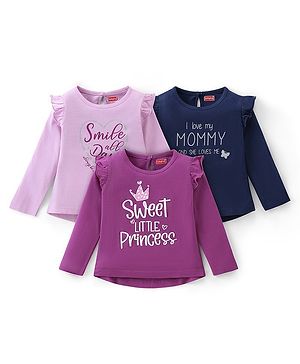 Babyhug Cotton Knit Full Sleeves Top with Text Print Pack of 3  - Multicolor