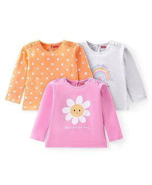 Babyhug Cotton Knit Full Sleeves Tops With Floral & Polka Dot Print Pack of 3 - Multicolor