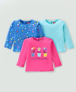 Babyhug Cotton Knit Full Sleeves Tops With Floral & Polka Dot Print Pack of 3 - Multicolor