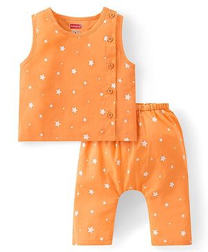 Babyhug 100% Cotton Sleeveless Jhabla & Pyjama Set Polka Dots Print - Orange