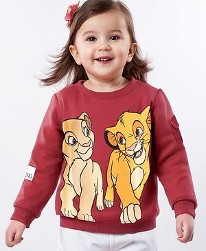Babyhug Disney Cotton Knit Full Sleeves Sweatshirts With Front & Back Lion King Graphics - Maroon