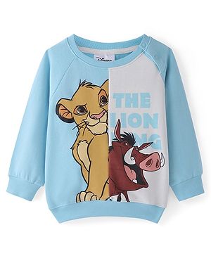 Babyhug Disney Terry Knit Full Sleeves Cut And Sew Sweatshirt with Lion King Graphics - Blue & White