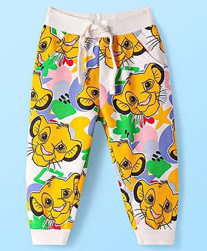 Babyhug Disney Terry Knit Full Length Lounge Pant with Lion King Print - White