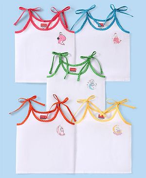 Babyhug 100% Cotton Shoulder Tie Knot Jhablas with Sea Life & Unicorn Print Pack of 5 - White