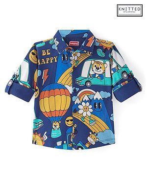 Babyhug Cotton Knit Full Sleeves Animals Printed Shirt - Royal Blue
